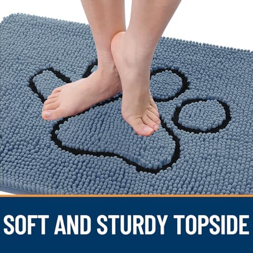 OLANLY Dog Door Mat for Muddy Paws 30x20, Paw Print Design Chenille Mud Mat