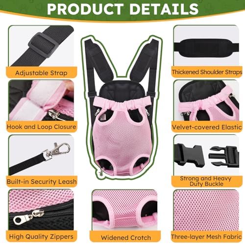 Pet Carrier Backpack, Hands-Free Adjustable Dog Front Carrier Legs Out & Easy-Fit Dog Backpack Carrier for Hiking Camping Traveling Cycling for Small Dogs and Rabbits (Medium, Pink)