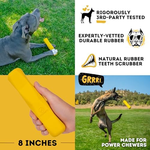 Indestructible Stick Dog Toy - Lifetime Replacement - Durable Chew Toy for Aggressive Chewers - Safe Non-Toxic Natural Rubber - Chew Tug & Fetch - Tough, Heavy Duty - Med/Large Breed, 8”x2”