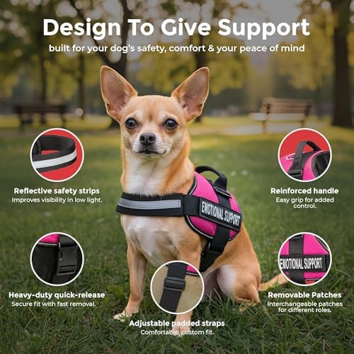Industrial Puppy Emotional Support Vest Harness, XS 16.5-21.5 in, Pink