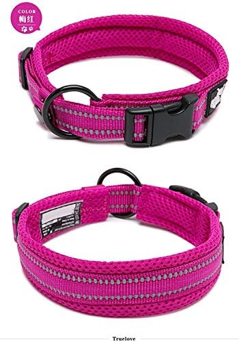 True Love Padded Reflective Breathable Nylon Dog Collar, Fushcia, M
