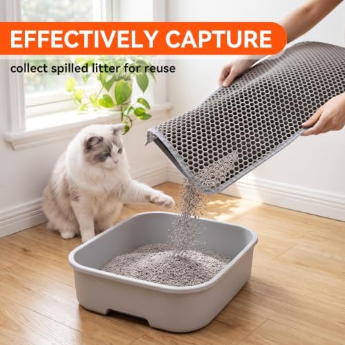 Cat Litter Mat, Double Layer Litter Trapping Mat, Gray (30" x 24")