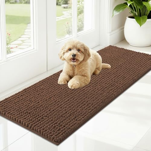 OLANLY Dog Door Mat for Muddy Paws 47x17, Extra Absorbent Chenille Mud Mat