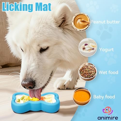 Lick Mat for Dogs, Animire Anti-Spilled Bow Tie Lick Bowls for Anxiety Relief, Silicone Slow Feeder Licking Pad with Suction Cups, Freezeable Dog Enrichment Toy for Boredom (Light Blue,L)