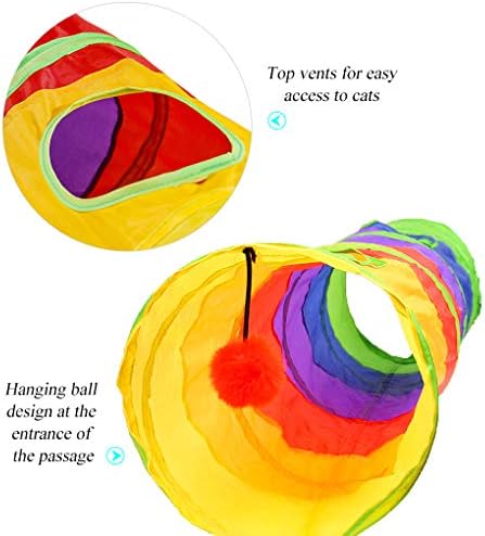 Andiker Cat Tunnel for Indoor Cats, 45" Long Rainbow Collapsible Kitten Tube with a Fun Ball and 2 Holes Cat Play Tunnel, Rabbit Tunnel for Kittens Exercising Hiding Training and Running(Colorful)