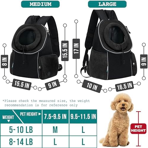 PetAmi Dog Carrier Backpack, Hands Free Front Pet Carrier, 10 lbs, Black
