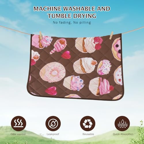 IEUUMLER Washable Pee Pads for Dogs, 2 Pack Cake Pattern Reusable Waterproof Puppy Potty Pads, Non-Slip Absorbent Pet Training Pads for Playpen Crate Bed EU015 Coffee Cake, 30x20
