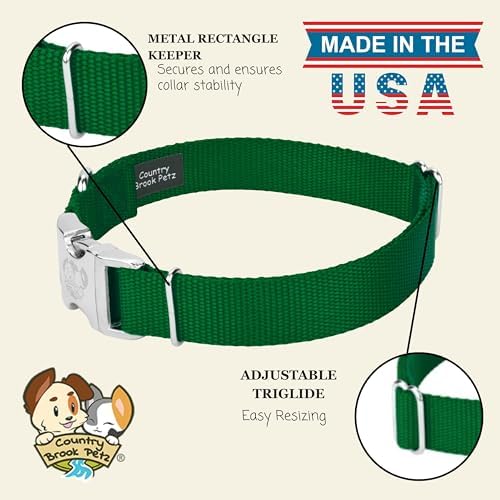 Country Brook Petz - Premium Nylon Dog Collar with Metal Buckle for Small Medium Large Breeds - 30+ Colors (Large, 1 Inch, Christmas Green)