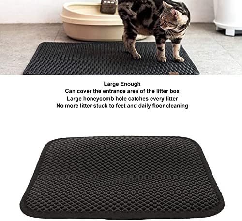 ASHATA Cat Litter Mat, Double Layer Design Urine Proof Trapper Mat for Litter Boxes, Double Layer EVA Litter Trapping Mat for Kitten, Easy to Clean Scatter Control (Black)