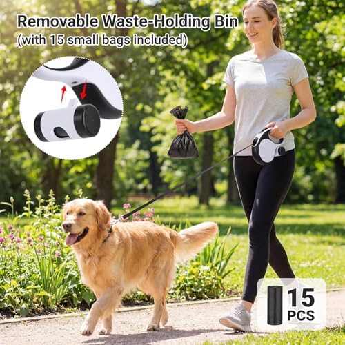 Segarty 16 Ft 360°Tangle-Free Leash with Detachable Poop Bag Holder, Retractable Lead for Dogs up to 66 lbs, 5m Long Walking Leash for Pets Outside with Anti-Slip Handle & One-Handed Brake Pause Lock