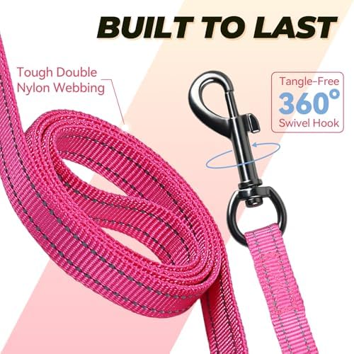 VIVAGLORY Double Handle Dog Leash Twingrip, 4ft x 1/2in, Pink