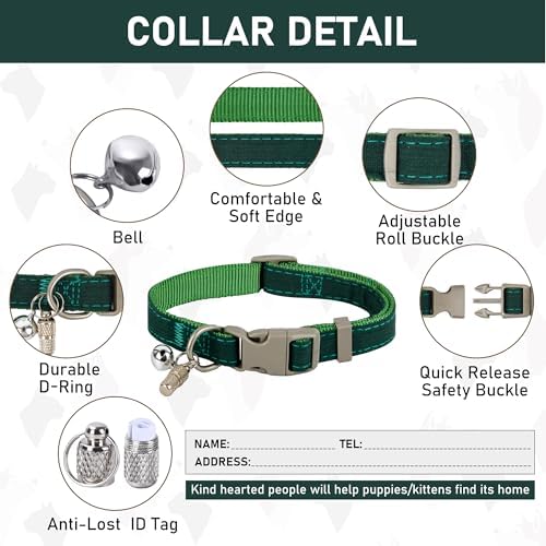 GAMUDA Small Pet Harness Collar and Leash Set, Step in No Chock No Pull Linen Fabric Soft Mesh Dog Vest Harnesses Reflective for Dogs Puppy Cats Kitten Rabbit (Green, L)