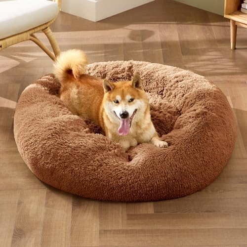 Bedsure Calming Dog Bed Medium Size Dog Donut Washable Pet Bed,30ins Copper
