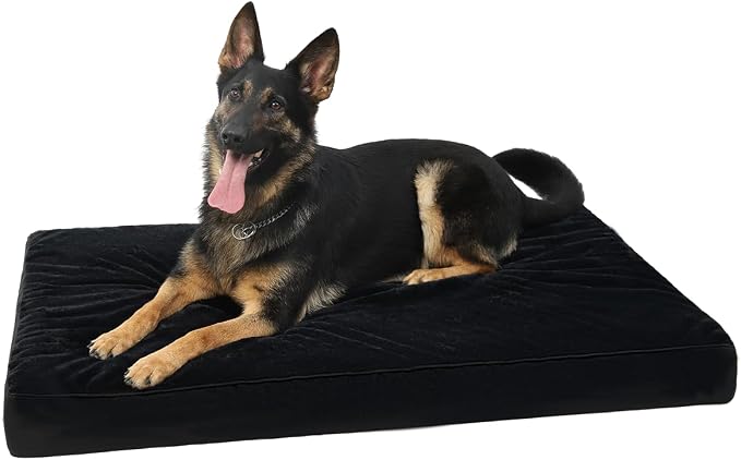 KSIIA Orthopedic Dog Bed for Large Dogs with Waterproof Lining, Black,41x27 | Deluxe Soft Plush Dog Crate Bed, Washable Pet Mat with Removable Cover & Egg Crate Foam for Large Dogs Sleeping & Relaxing