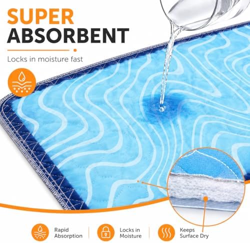 Washable Pee Pads for Dogs, 2 Pack Training Pads Puppy Pads Leak-Proof Reusable Pet Pad, Super Absorbent and Non-Slip Litter Cats Mat for Whelping, Playpen, Housebreaking, Blue 18''x24''