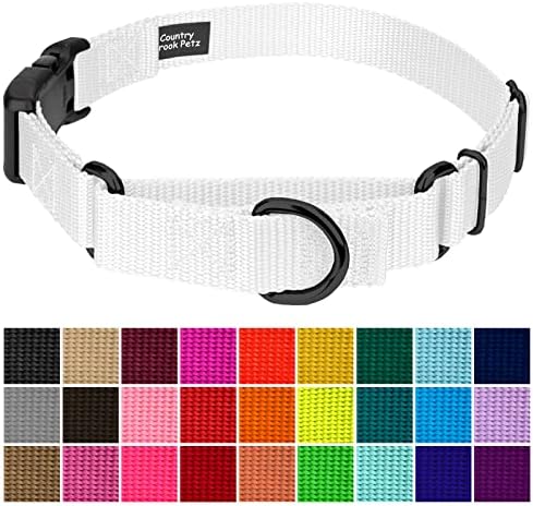 Martingale Dog Collar - Heavy Duty Nylon Adjustable Martingale Dog Collar with Plastic Buckle for Small Medium Large Breeds - 30+ Colors (3/4 Inch, Small, White)
