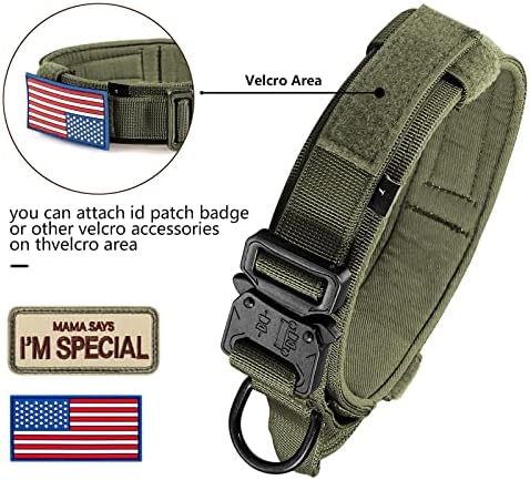 DAGANXI Tactical Dog Collar, Adjustable Military Training Nylon Dog Collar with Control Handle and Heavy Metal Buckle for Medium and Large Dogs, with Patches and Airtags Case (L, Green)