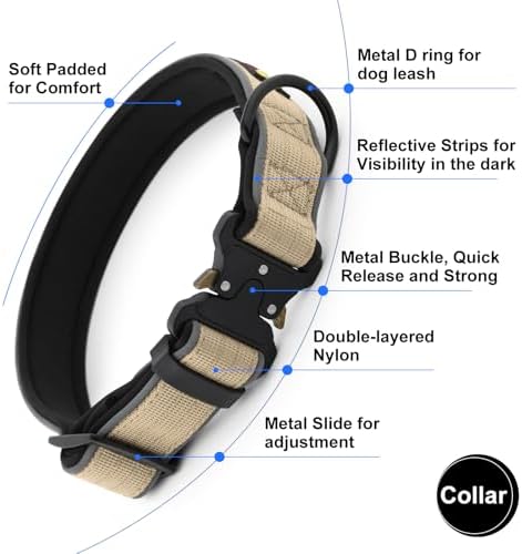Plutus Pet Tactical Dog Collar, Reflective, for Small Medium Large Dogs