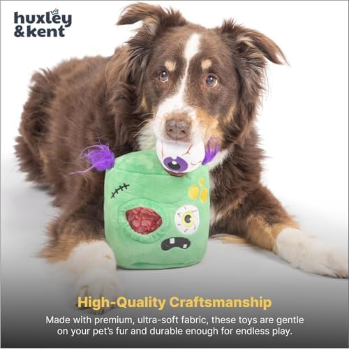 Huxley & Kent Interactive Halloween Funny Dog Toy w/Squeaker – Power Plush Puzzle Dog Toys for Small, Medium & Large Dogs – Treat Hiding Play Time - Pop 'n Fetch Zombie Pop-Eye