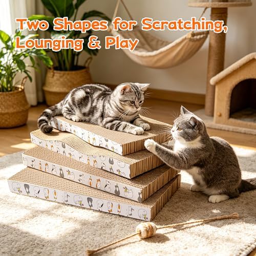 PatiencET Cat Scratcher Cardboard Pads, 4-Pack Mixed Flat and Wavy