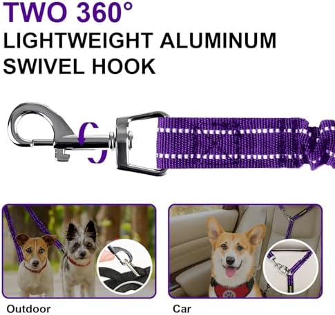MingXpet 2 Dog Leash, Dog Leash for 2 Dogs, 360° Swivel No Tangle Double Walking Training Leashes for Large Dogs that Pull, Comfortable Shock Absorbing Reflective Bungee, Purple