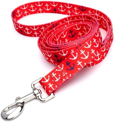 Country Brook Petz - Red Anchors Away Everyday Dog Leash Limited Edition - Summer Breeze Collection Featuring Sunny Designs (4 Foot, 5/8 Inch Wide)