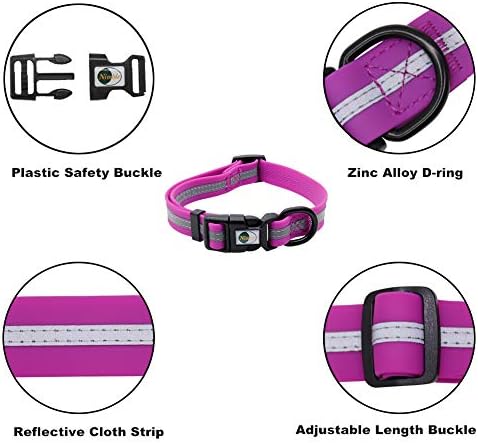 Nimble Reflective Waterproof Dog Collar Adjustable Odor Resistant Easy Clean Pet Collar for Small Medium Large Dogs Night Walking Outdoor Rainy Use (Small (9.45”-14.17”inches), Rose Purple)