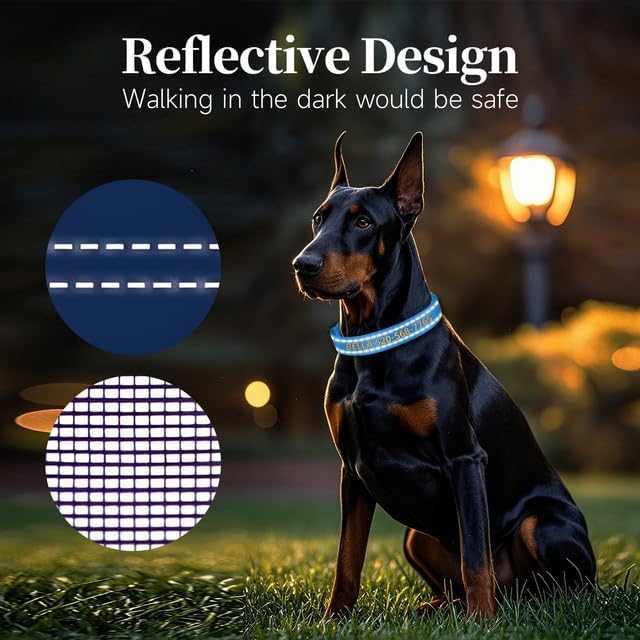 Personalized Dog Collars, Custom Reflective Embroidered Dog Collar with Name and Phone Numbers, Soft Nylon Adjustable, for XS, XL, Small, Medium, Large Dogs