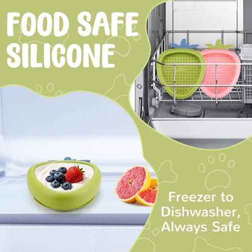 Freeze Dog Lick Bowl, Animire Non-Slip Slow Feeder Lick Mat for Dogs, Silicone Dog Enrichment Bowl for Distraction Anxiety Relief Boredom, BPA Free, Dishwasher Safe(Green,S)