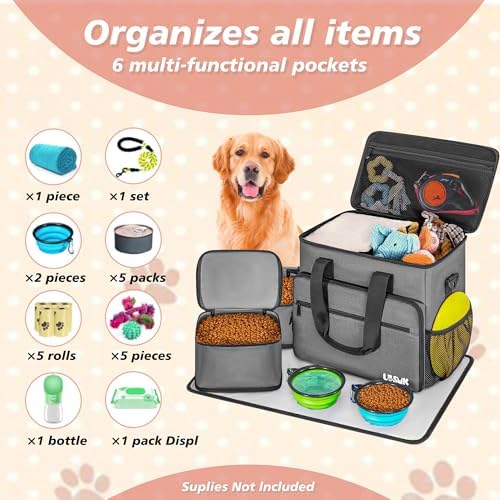 Dog Travel Bag, Large Pet Travel Set with Multi-Function Pockets