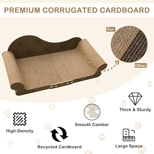DWCN 26" Large Cat Scratcher Bed, Durable Cardboard Cat Couch Scratching Board, Long-Lasting Scratch Lounge for Indoor Cats, Furniture Protector
