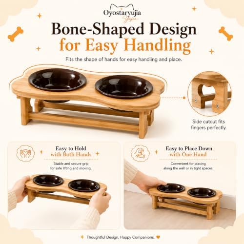 Bone Elevated 5.5" Ceramic Cat Puppy Bowls, Tilted Cat Bowl Stand