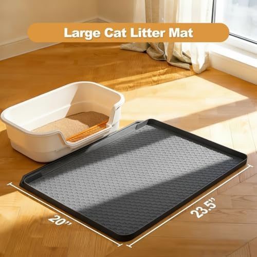 Cat Litter Mat, 24''x20'' Waterproof Silicone Litter Trapping Mat for Litter Box, Soft on Kitty Paws Non-Slip & Easy to Clean (Dark Grey)