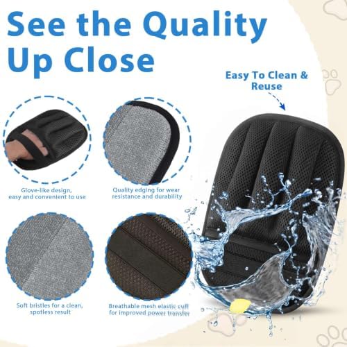 SUETT Pet Hair Removal Gloves, Reusable Five-Finger Grooming Gloves for Dogs and Cats, Removes Pet Hair from Clothes, Sofas, Carpets, and Car Seats, Black