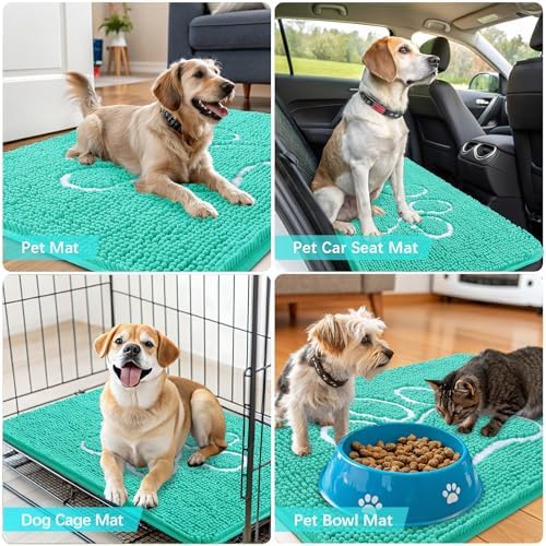 OLANLY Dog Door Mat for Muddy Paws 36x24, Paw Print Design Chenille Mud Mat