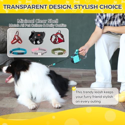 16 ft Retractable Dog Leash, Transparent Design, Up to 110 lbs
