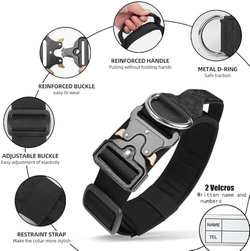 Tactical Dog Collar with Handle (Black, L)
