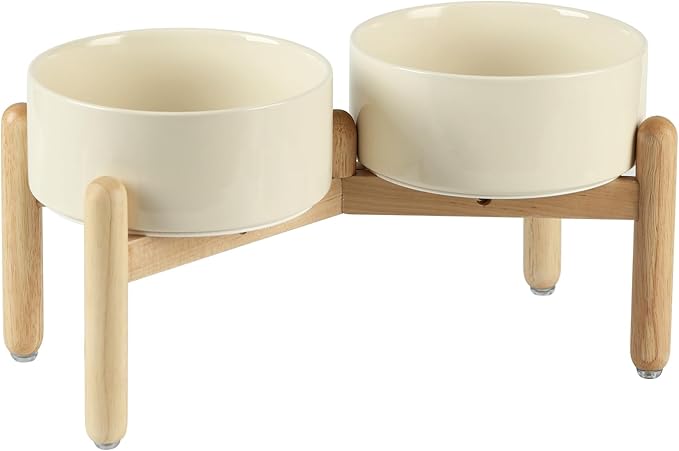 Havniva 7.3inch Ceramic Raised Dog Bowl with Stand, Double Dog Bowls Elevated for Medium Breed Dog Food and Water Bowl Set Non-Slip Dog Dish Large Capacity Feeding Pet Water Bowl