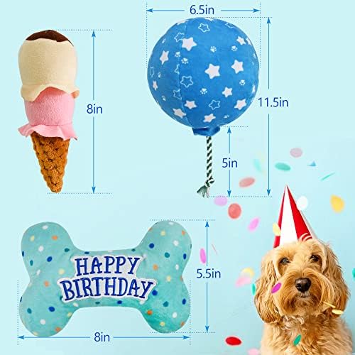 3PCS Dog Birthday Toys, Crinkle Squeaky Dog Toys for Small Medium Large Dog
