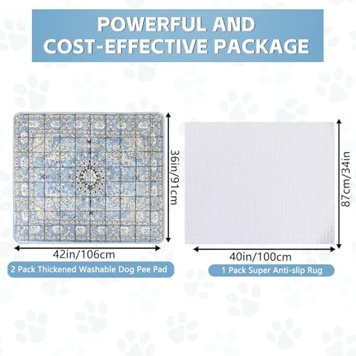 Washable Thickened Pee Pads for Dogs, 2 Pack (36"x42") Upgrade Reusable Puppy Pads with Non-Slip Rug, Super Absorbent Leakproof Puppy Training & Whelping Pads for Dogs, Doggie