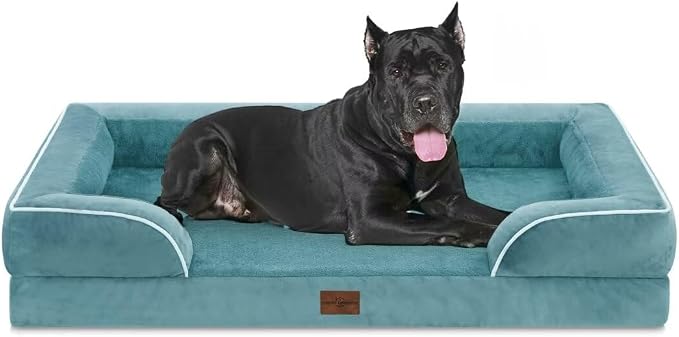Comfort Expression Orthopedic Dog Bed for Extra Large Dogs with Bolster | Waterproof Dog Couch Bed with Washable Cover & Non-Slip Bottom, Supportive Egg Crate Foam Big Dog Bed, 53x42Inch
