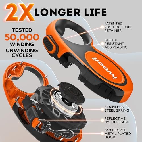 Retractable Dog Leash 18.2 ft – Chew Proof Cable Included – 360° Tangle-Free Design – Heavy Duty Reflective Leash – Soft Anti-Slip Grip Outdoor Daily for Small Medium Large Dogs up to 110 lbs (Orange)