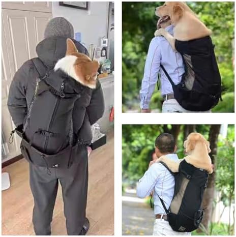 MANON ROSA Dog Backpack Carrier Adjustable Easy-Fit Travel Bag for Traveling Hiking Camping for Small Medium Dogs Cats Puppies (Large,Black)