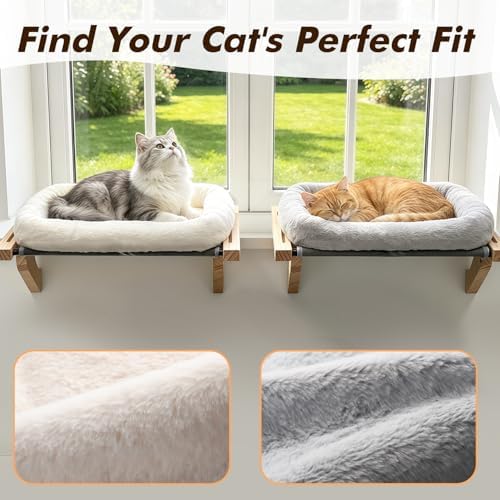 AMOSIJOY Wooden Cat Windowsill Perch with Zipper Cushion Bed, 21.7in