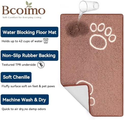 Bcoimo Super Absorbent Dog Door Mat, 48"*30" Anti Slip Mat for Muddy Paws