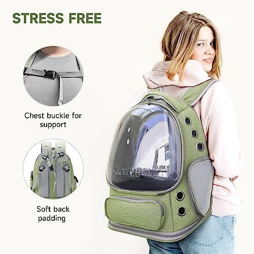 Cawypety Cat Backpack Carrier, Breathable Cat Carrier Large Space Bubble Pet Backpack for Kitty Small Dog up to 15lbs, Transparent & Foldable Pet Carrier for Travel Hiking