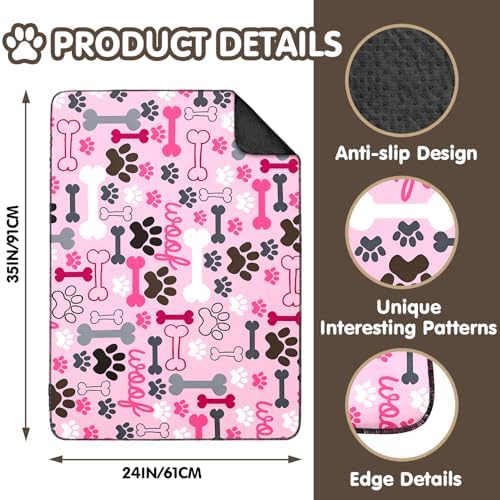 2PC Pink Pet Pee Pads, Washable Absorbent Non-Slip Mat 35x24in