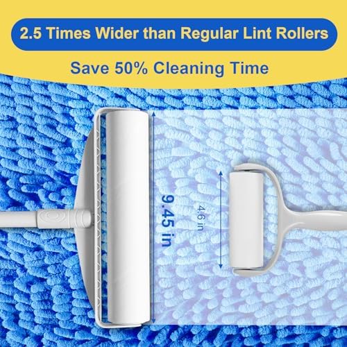 Large Lint Rollers for Floor Carpet, Sticky Floor Roller with 3 Extendable Long Handle for Pet Hair Removal, 9.45" Giant Lint Roller with 360 Sheets for Carpets, Beds, Cars, Clothing