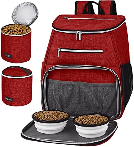 BAGLHER 丨Dog Travel Bag Backpack, Airline Approved Pet Supplies Backpack, Dog Travel Backpack with 2 Silicone Collapsible Bowls and 2 Food Baskets Red
