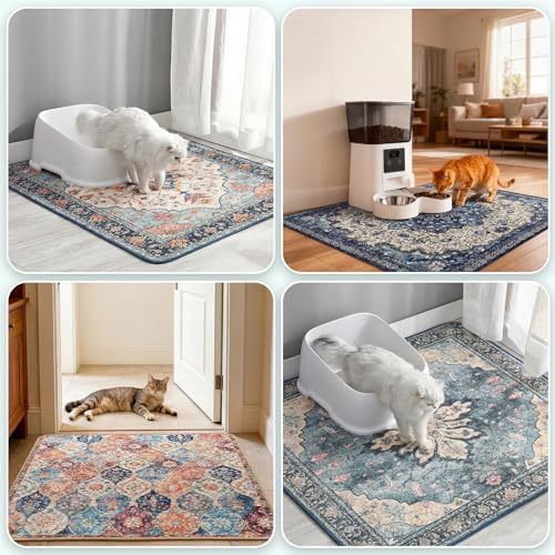 Hompet Cat Litter Mat 2 Pack, 54x54 Large Machine Washable Trapping Mats for Cats, Super Absorbent & Urine-Proof Cat Litter Box Mat for Floor, Waterproof & Non Slip Kitty Litter Rug